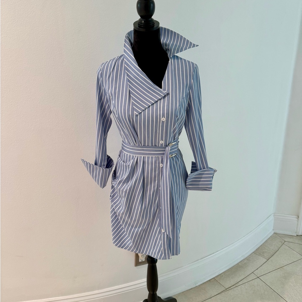 Chic Blue Striped Long Sleeve Dress